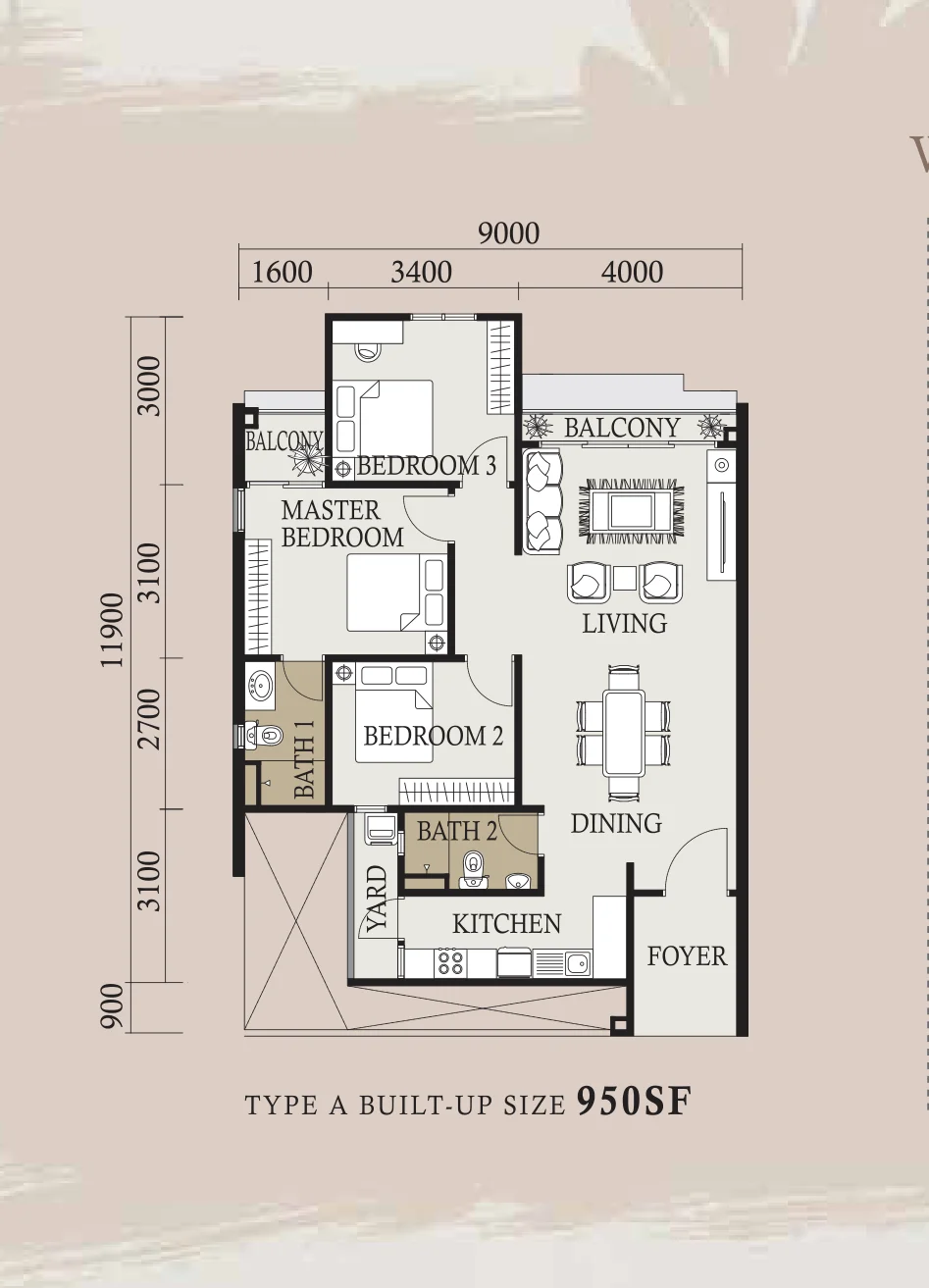 1 City Height Type A floor plan