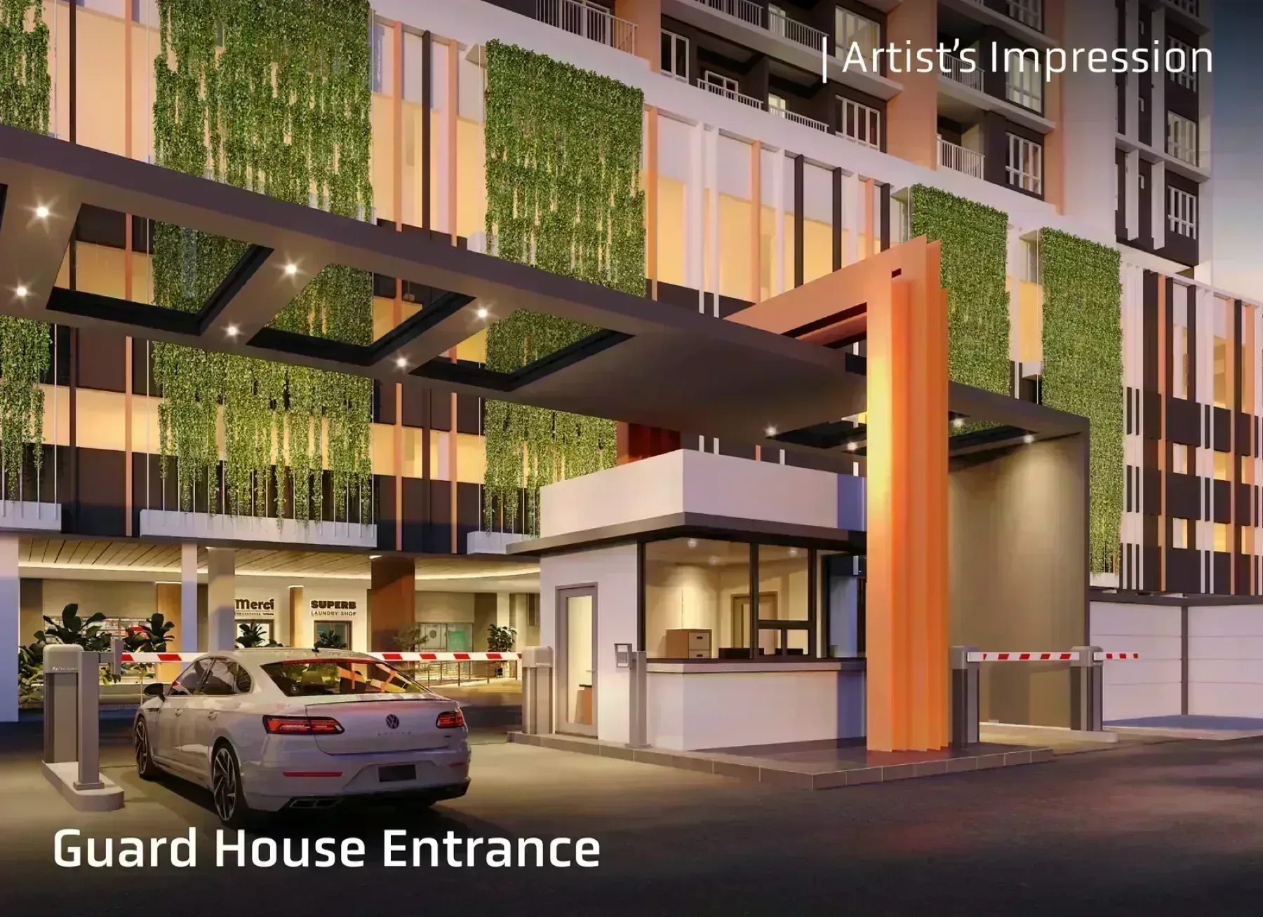 Altus Residency guard house entrance with green wall facade