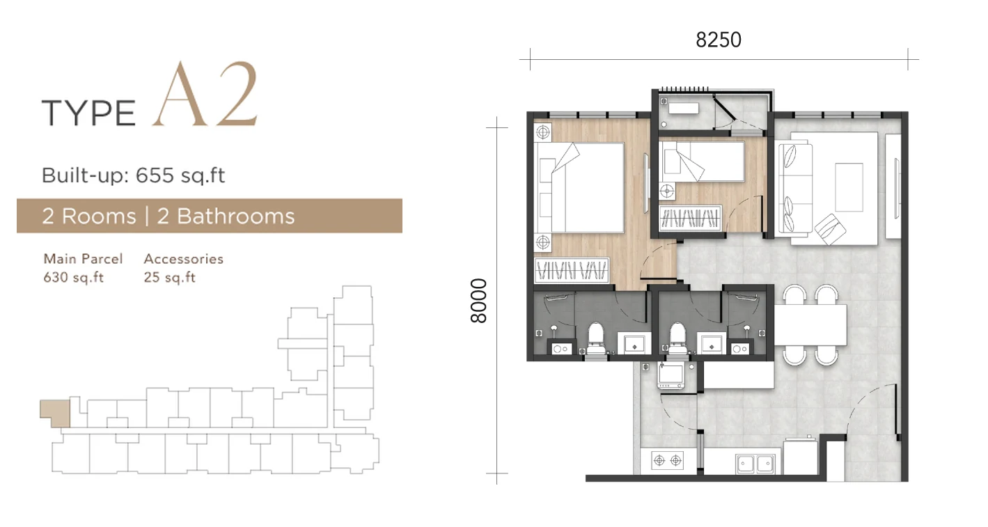 Amara Residences Type A2 floor plan