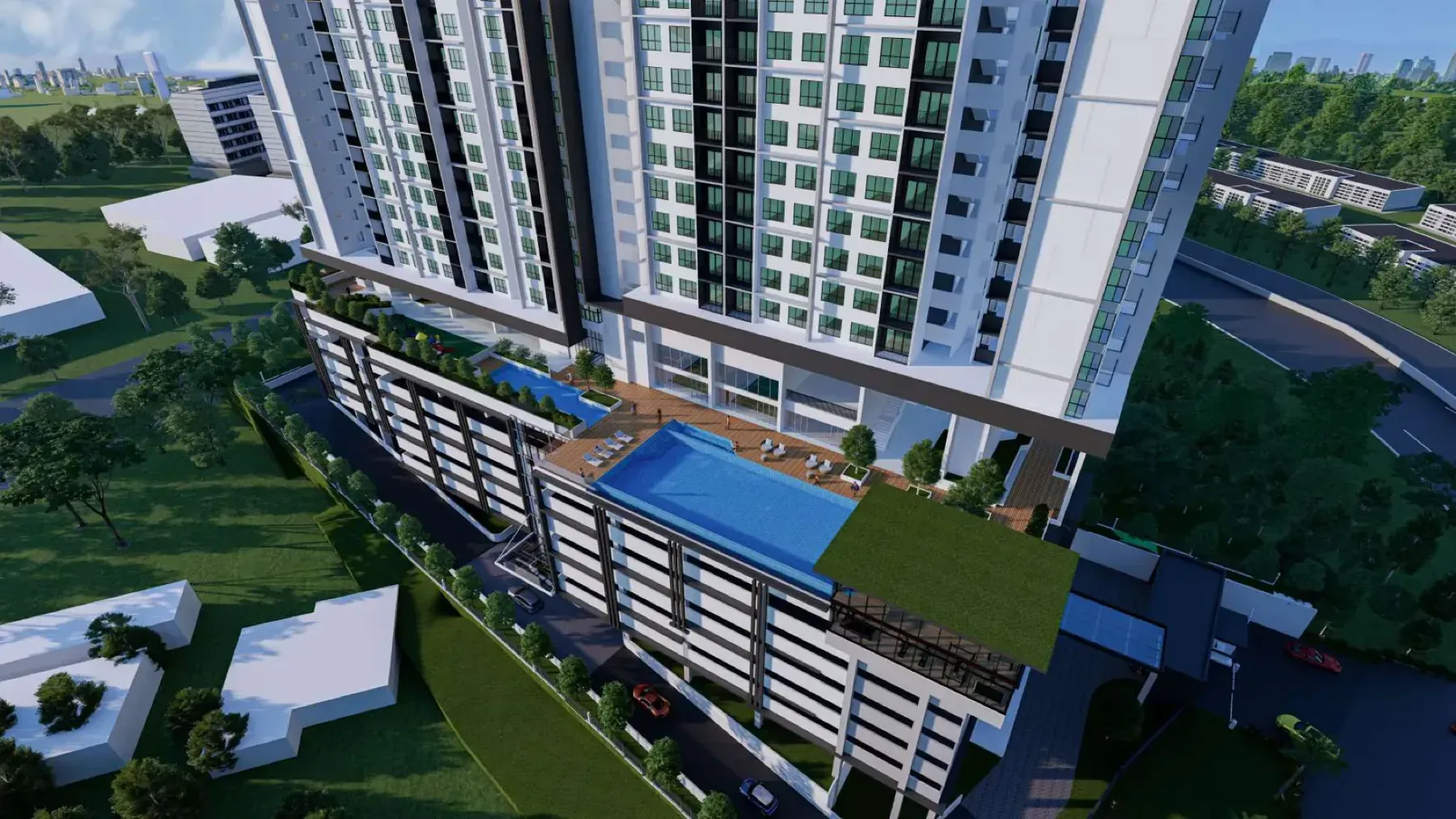 Ambience Residence aerial view of the facility podium