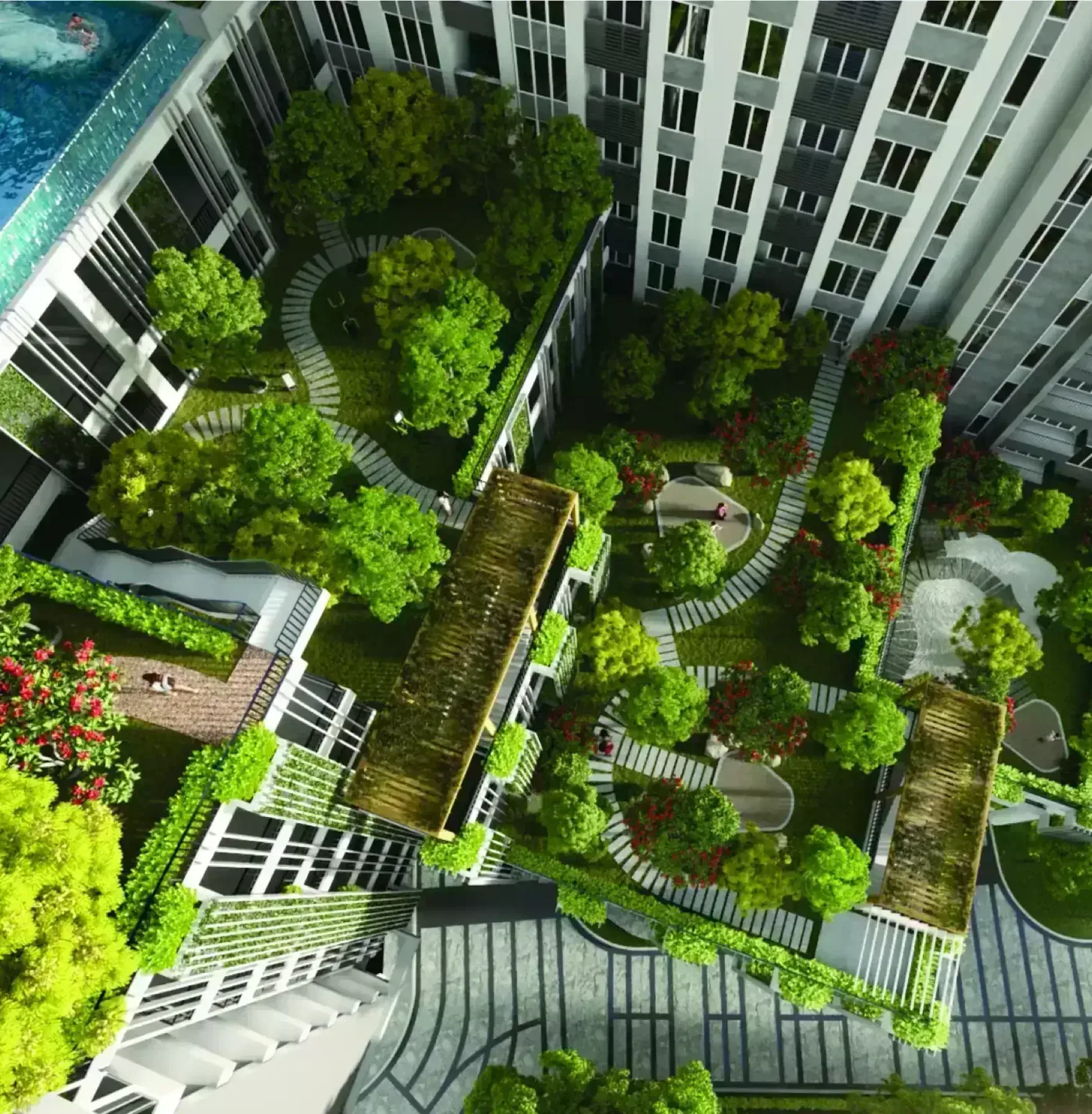Arunya Residences cascading garden aerial view artist impression