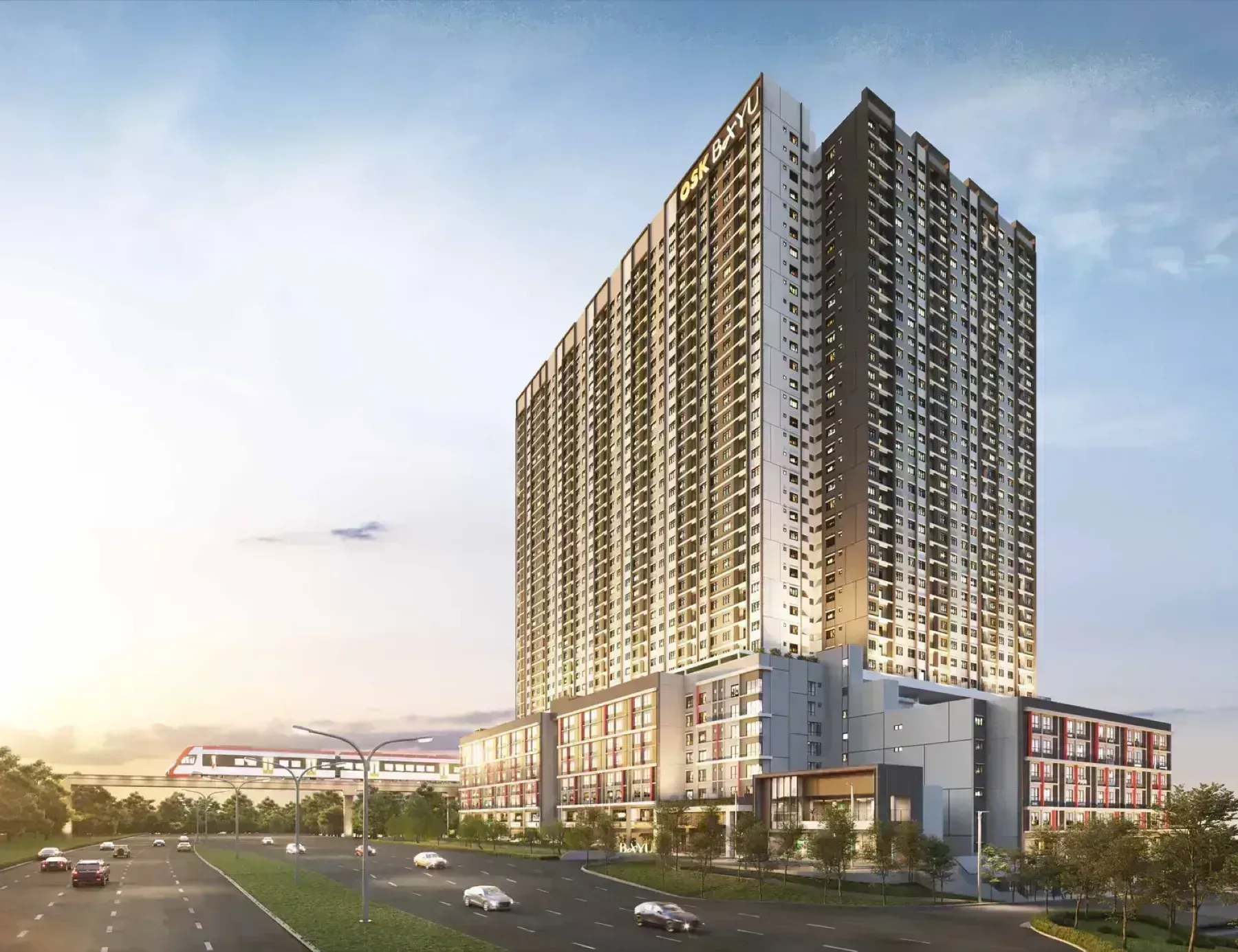 Bayu Mori Park Shah Alam facade with LRT3 artist impression