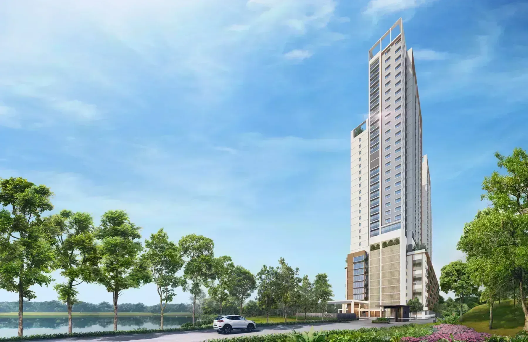 Danau Puchong twin towers beside the lake
