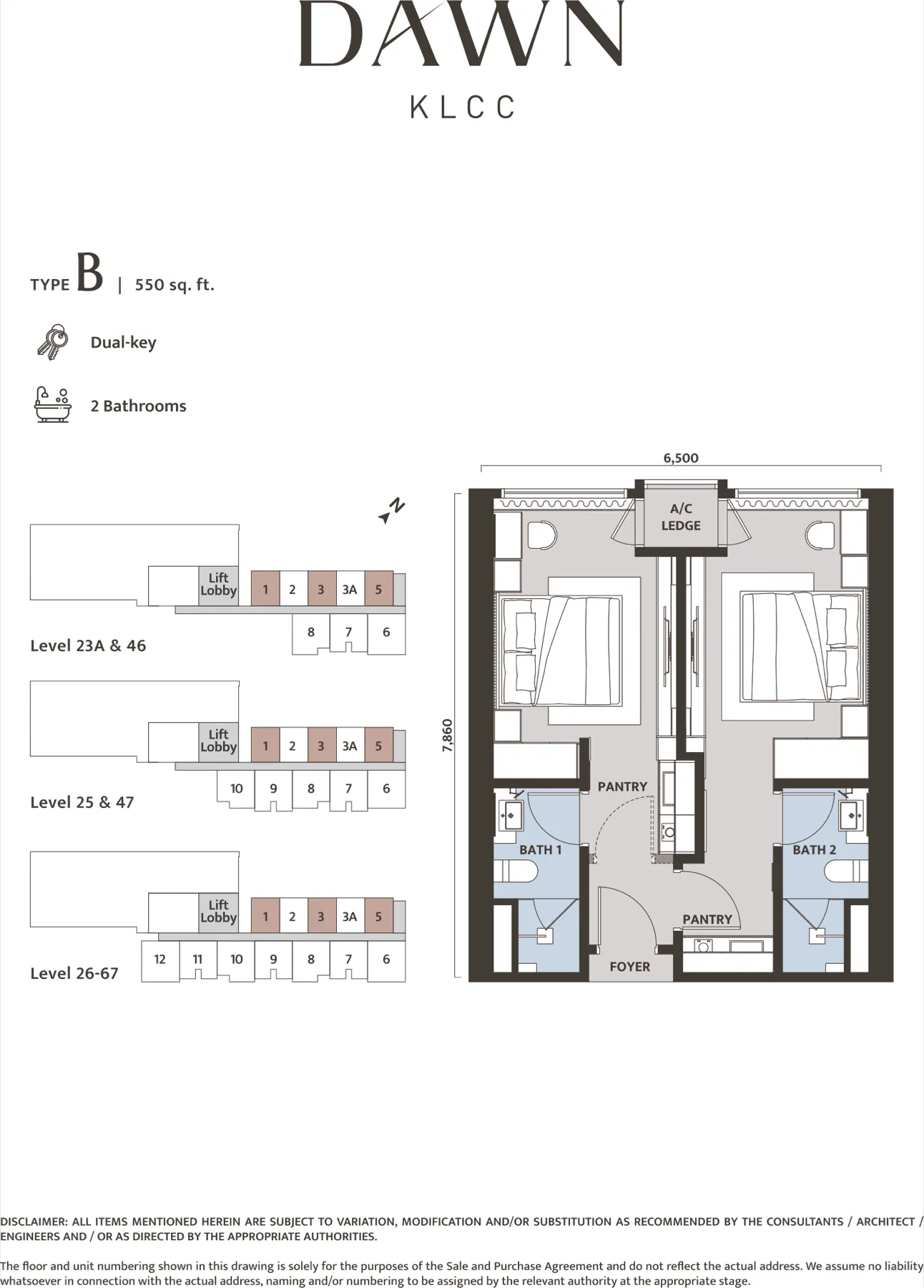 Dawn KLCC 2-Bedroom floor plan