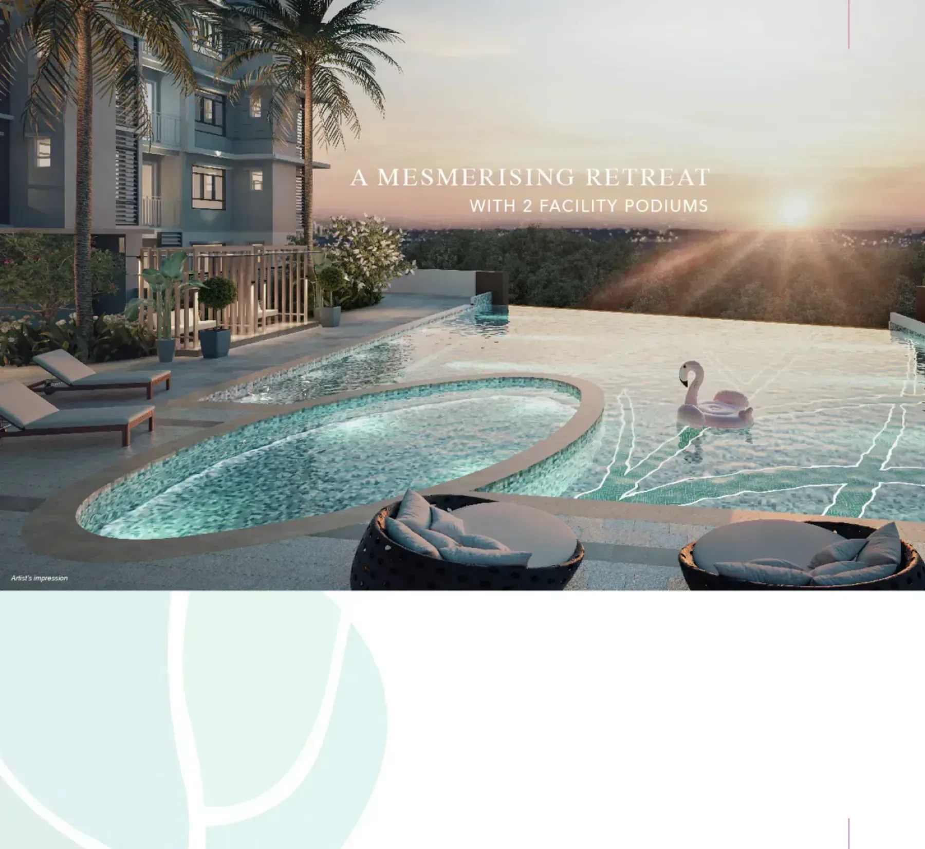 Dedaun Residensi infinity pool on the facility podium