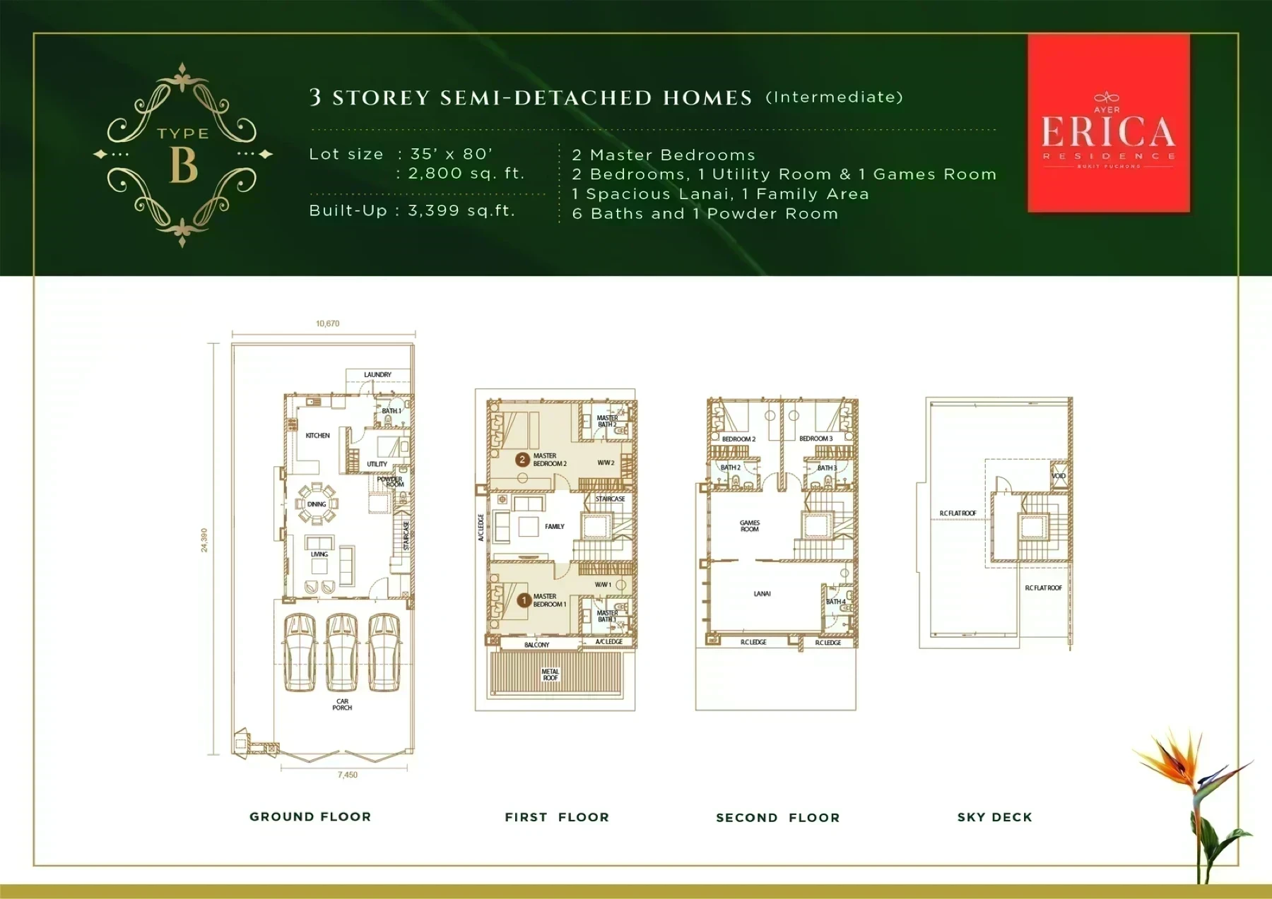 Erica Residence 3-Storey Semi-Detached (Type B) floor plan