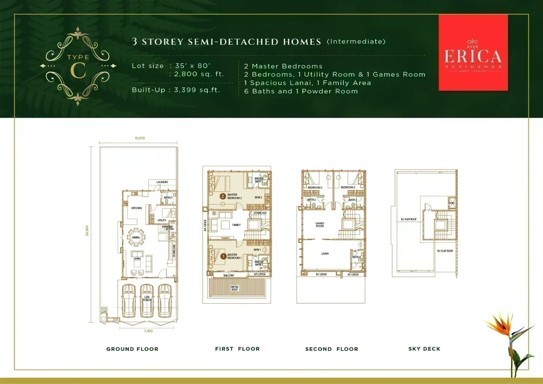 Erica Residence 3-Storey Semi-Detached (Type C) floor plan