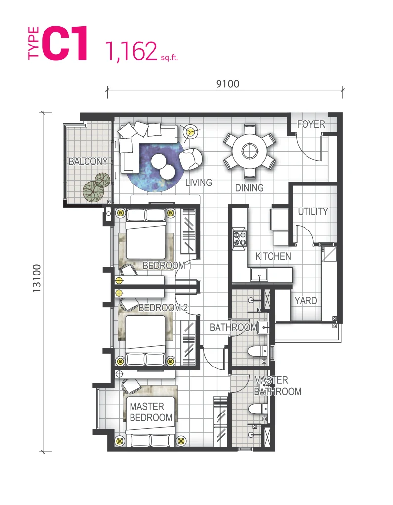 GEM Residences Type C1 floor plan