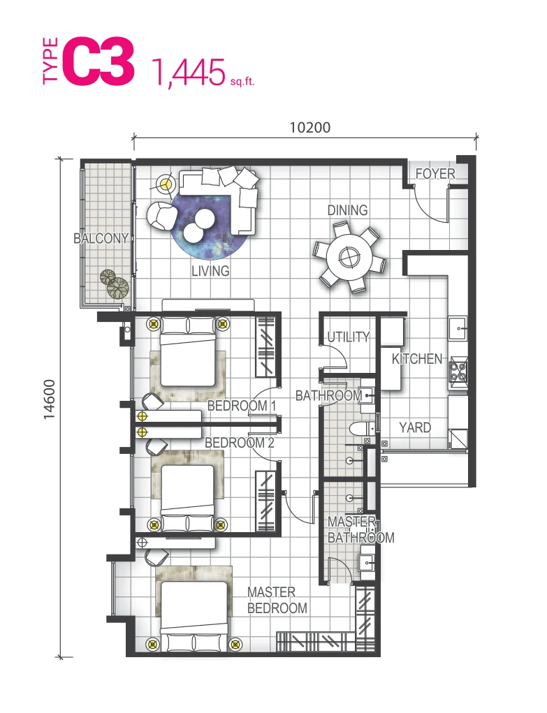 GEM Residences Type C3 floor plan