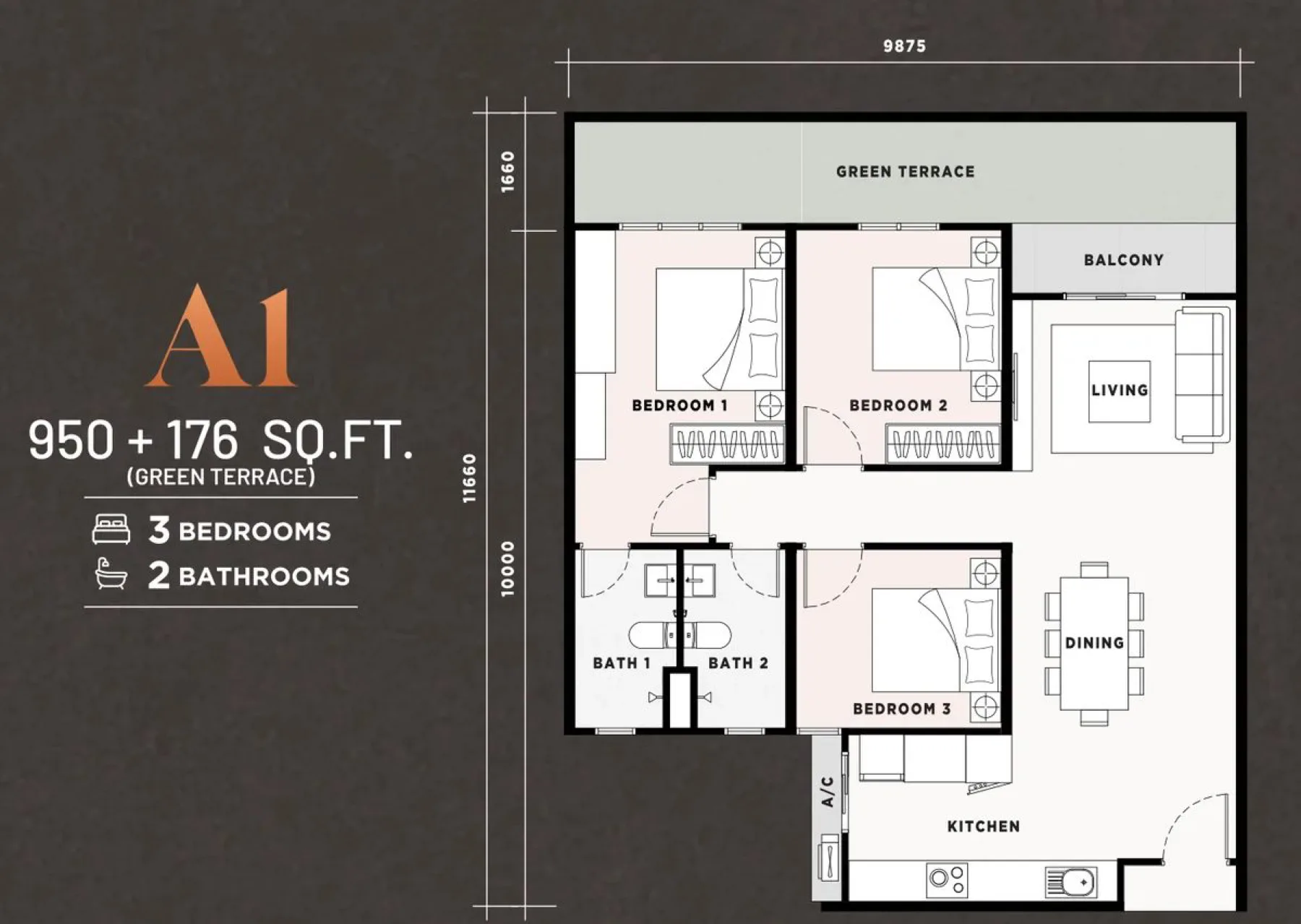 Harbour View Residence Type A1 (+176 sq ft green terrace) floor plan
