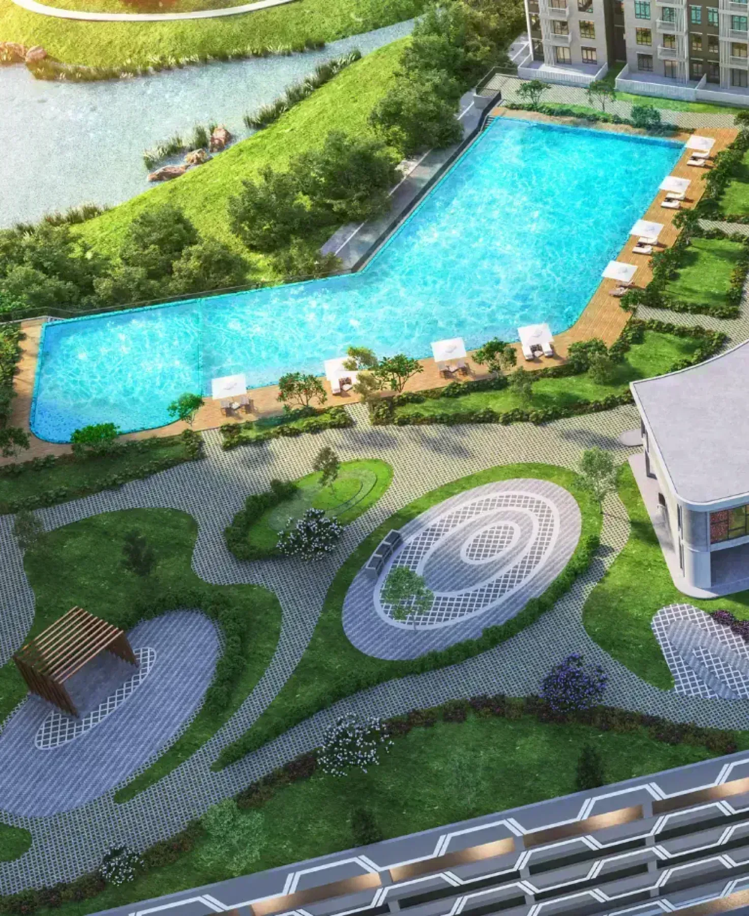 KSL Lakeview aerial view of the Level 6 pool deck