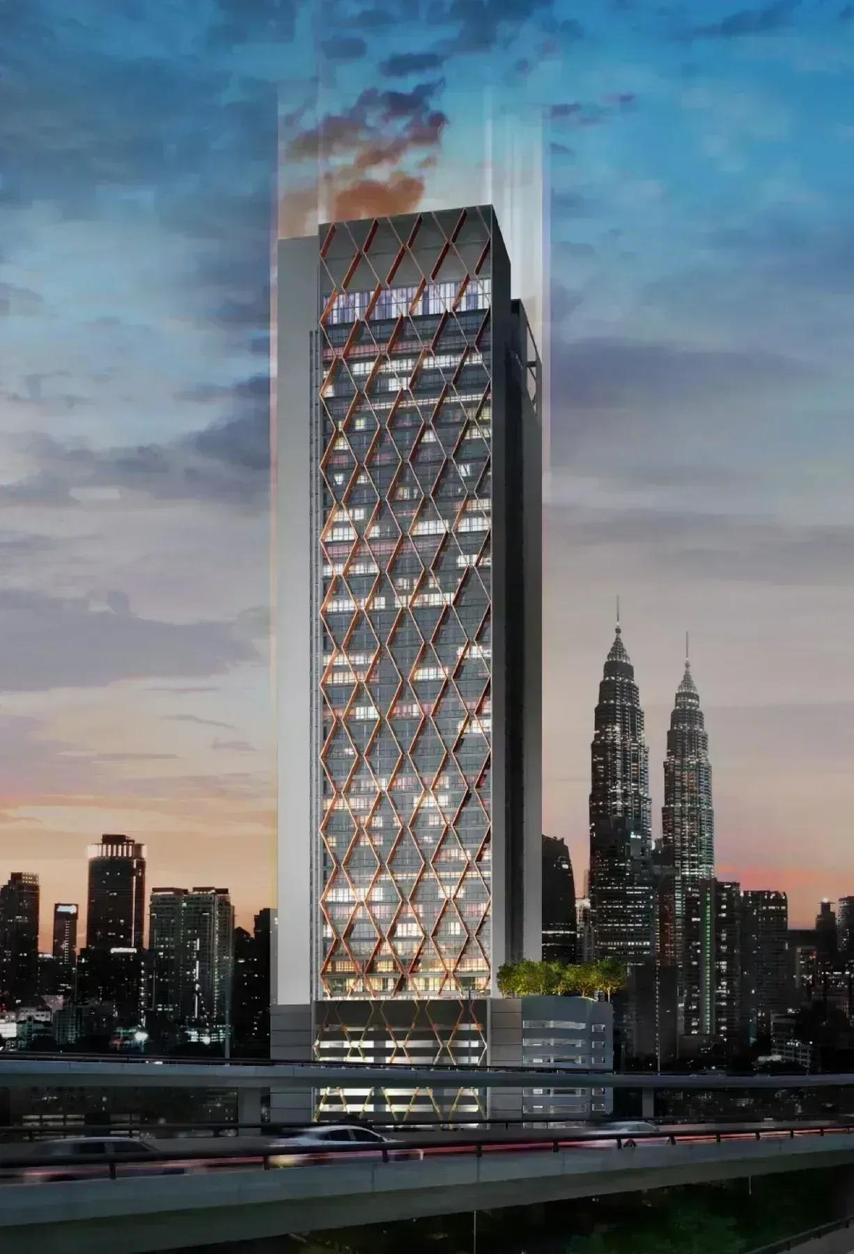 MABA Suitez tower facade at dusk, Kuala Lumpur