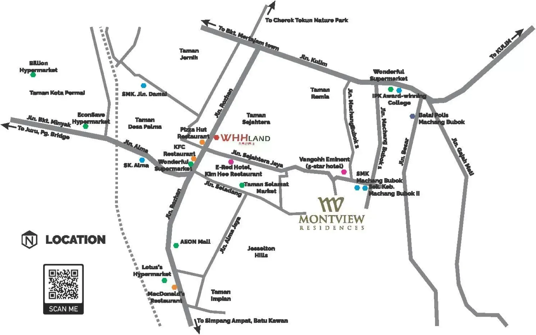 Montview Residences location map showing Machang Bubuk Bukit Mertajam and surrounding amenities