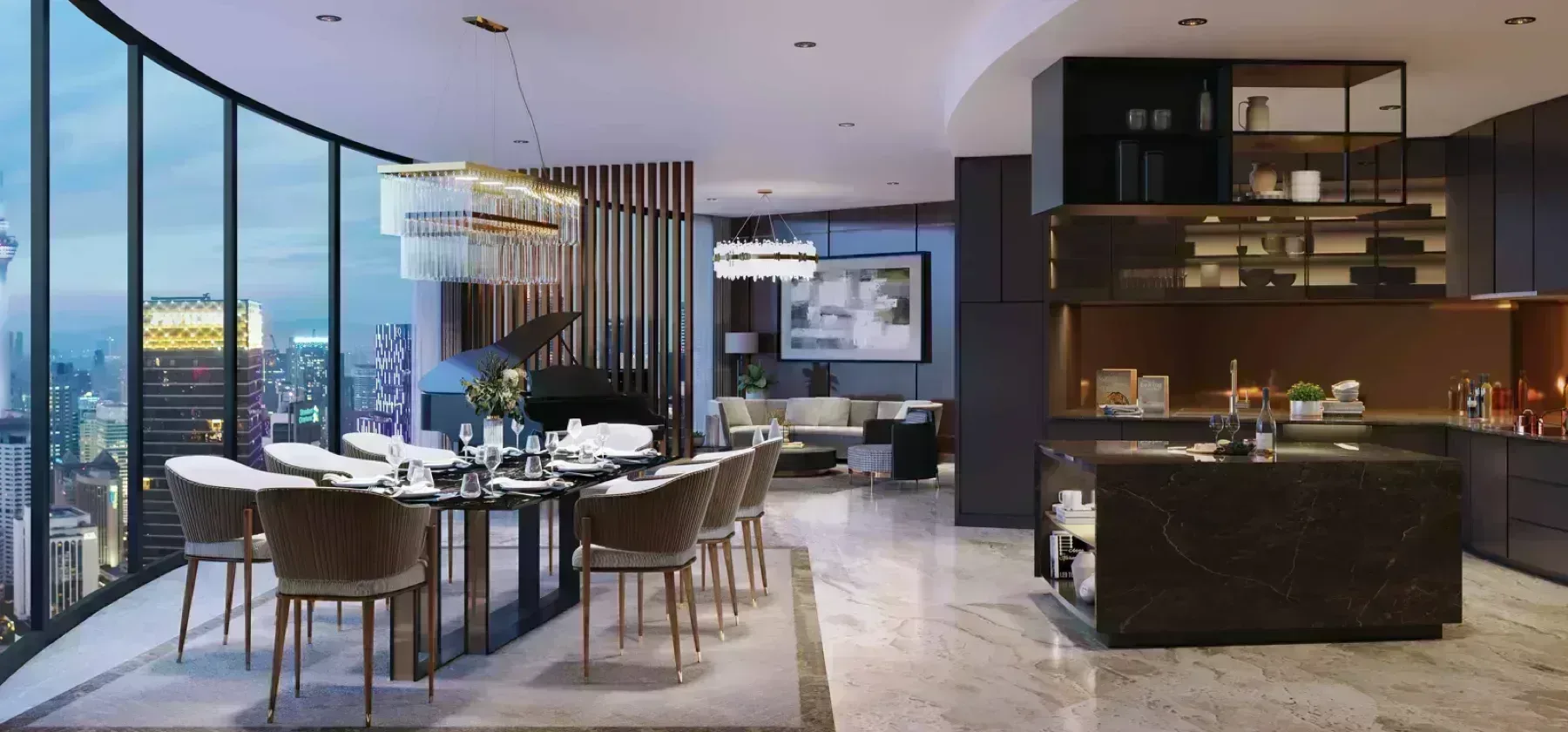 Orion Residence living and dining interior with city outlook