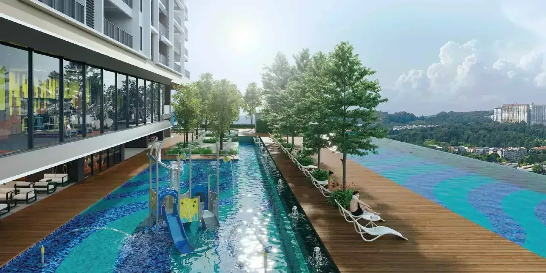 Quaver Residence infinity pool and deck on Level 11