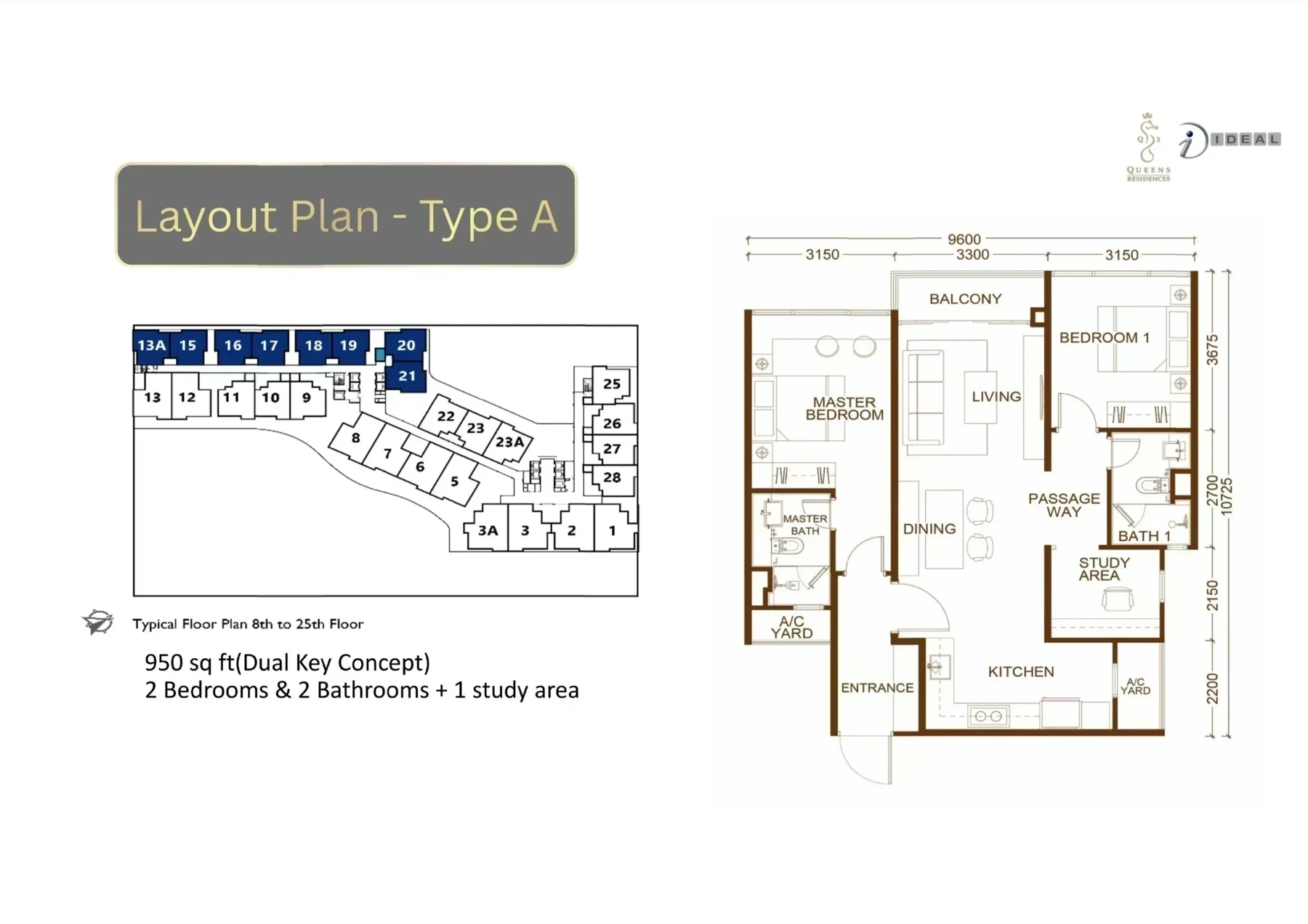Queens Residences 3 Type A (Dual Key) floor plan