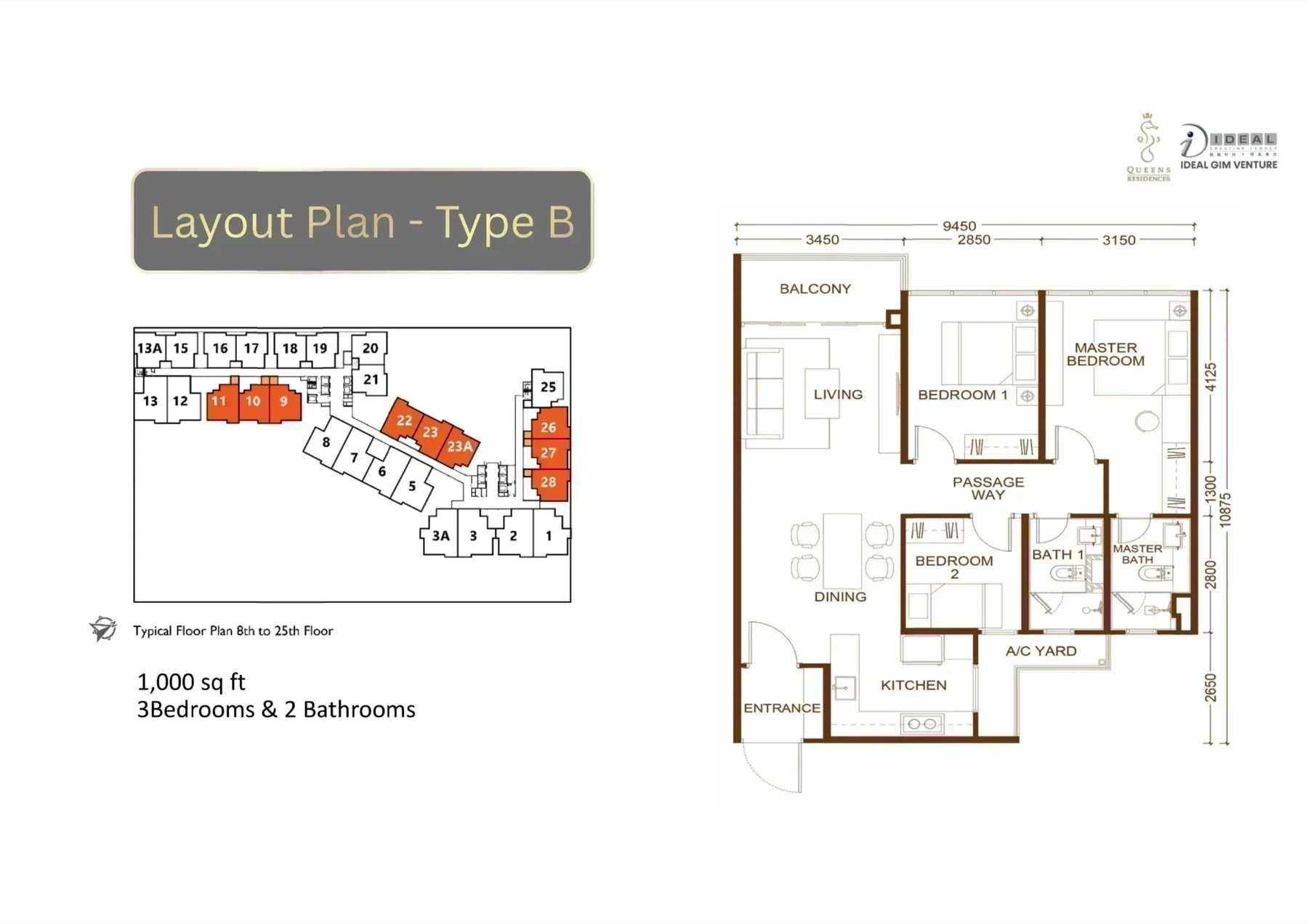 Queens Residences 3 Type B floor plan