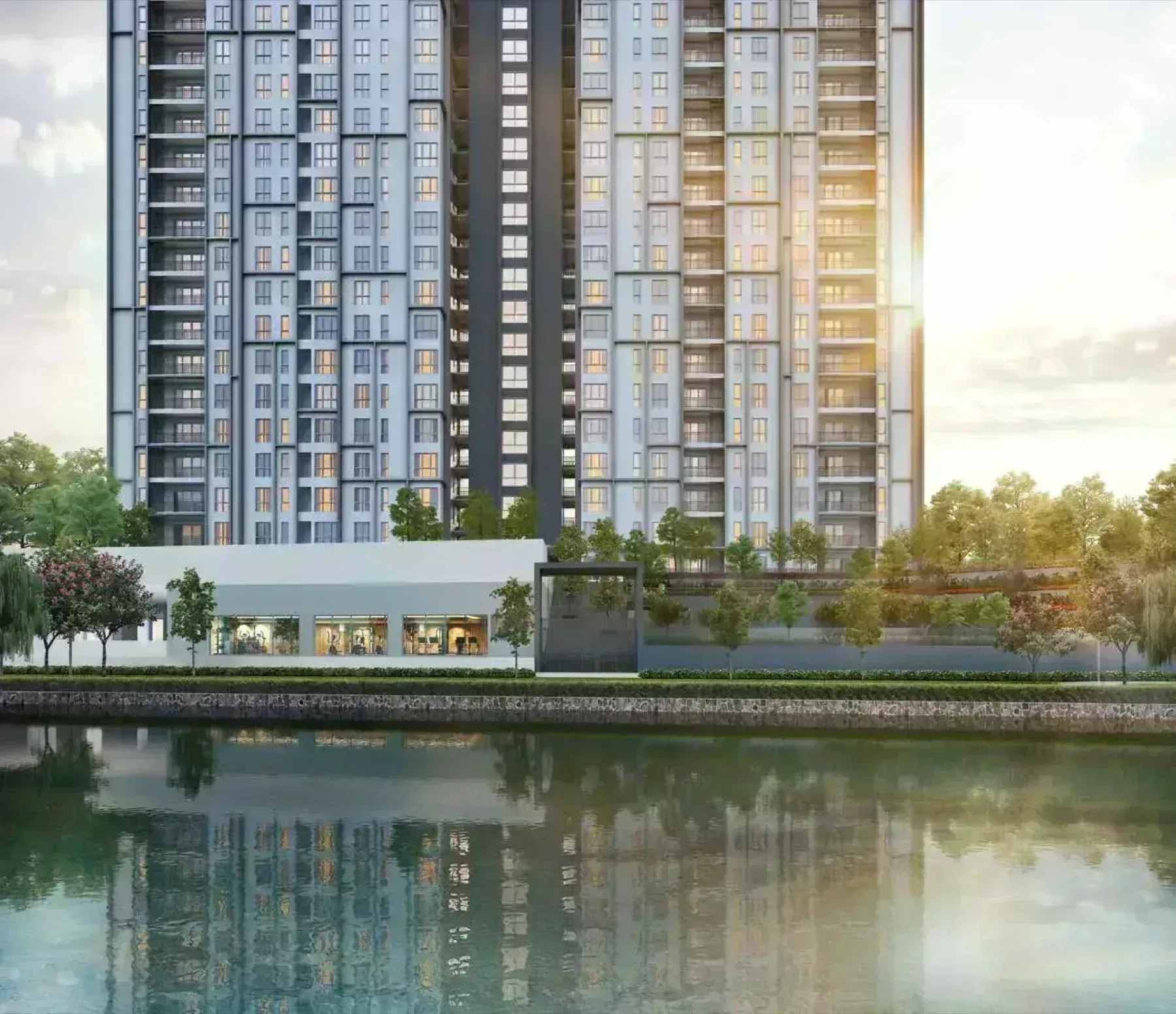 Sanderling Cyberjaya towers by the lake at dusk