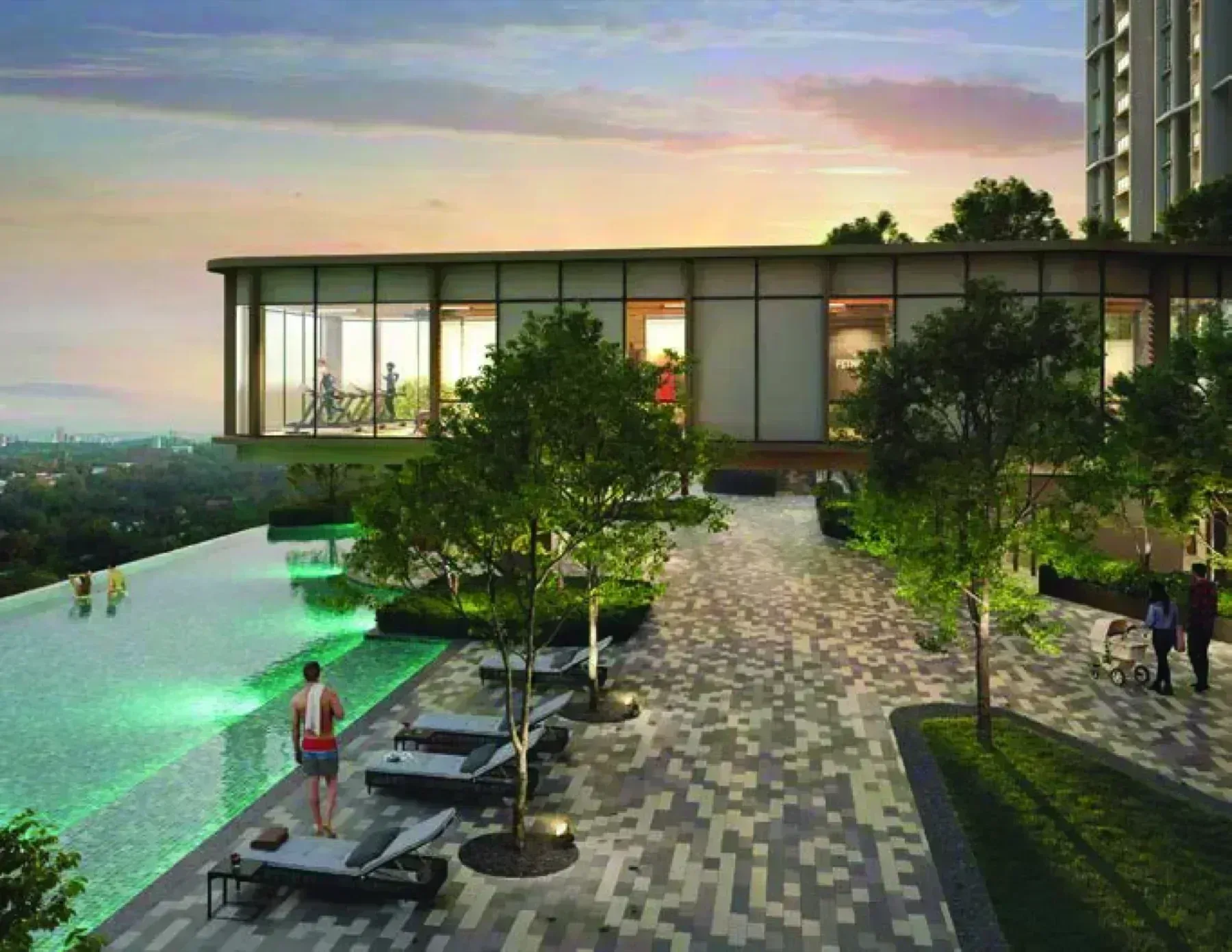 Senna Heights pool pavilion at dusk