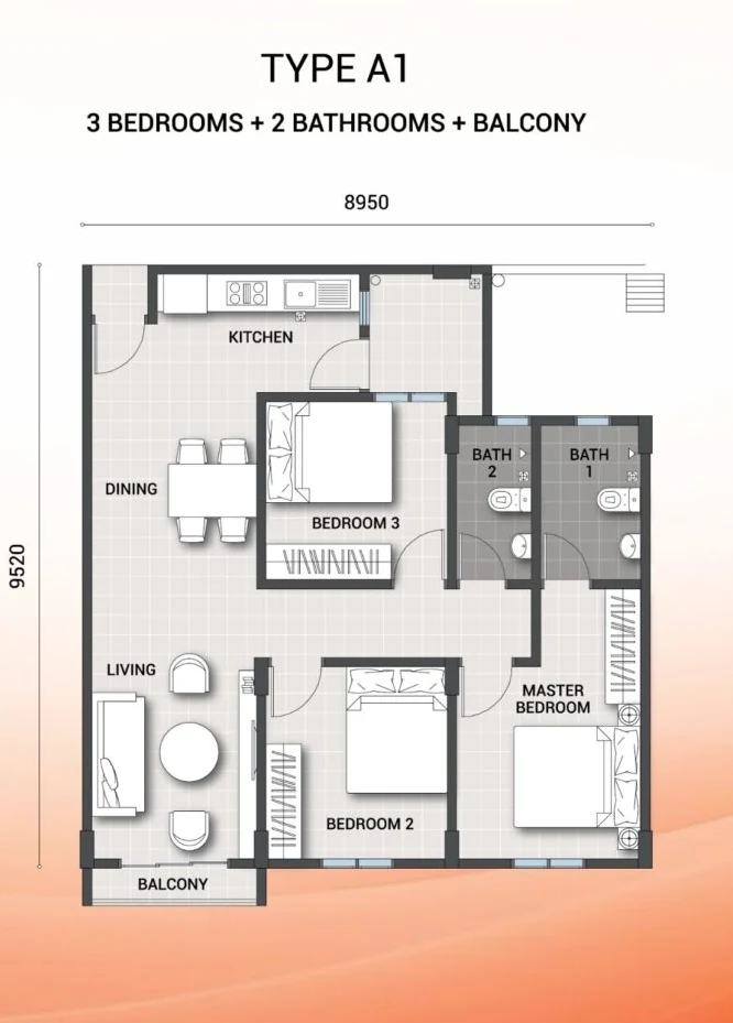 Sentrio Residences 2 Type A1 floor plan