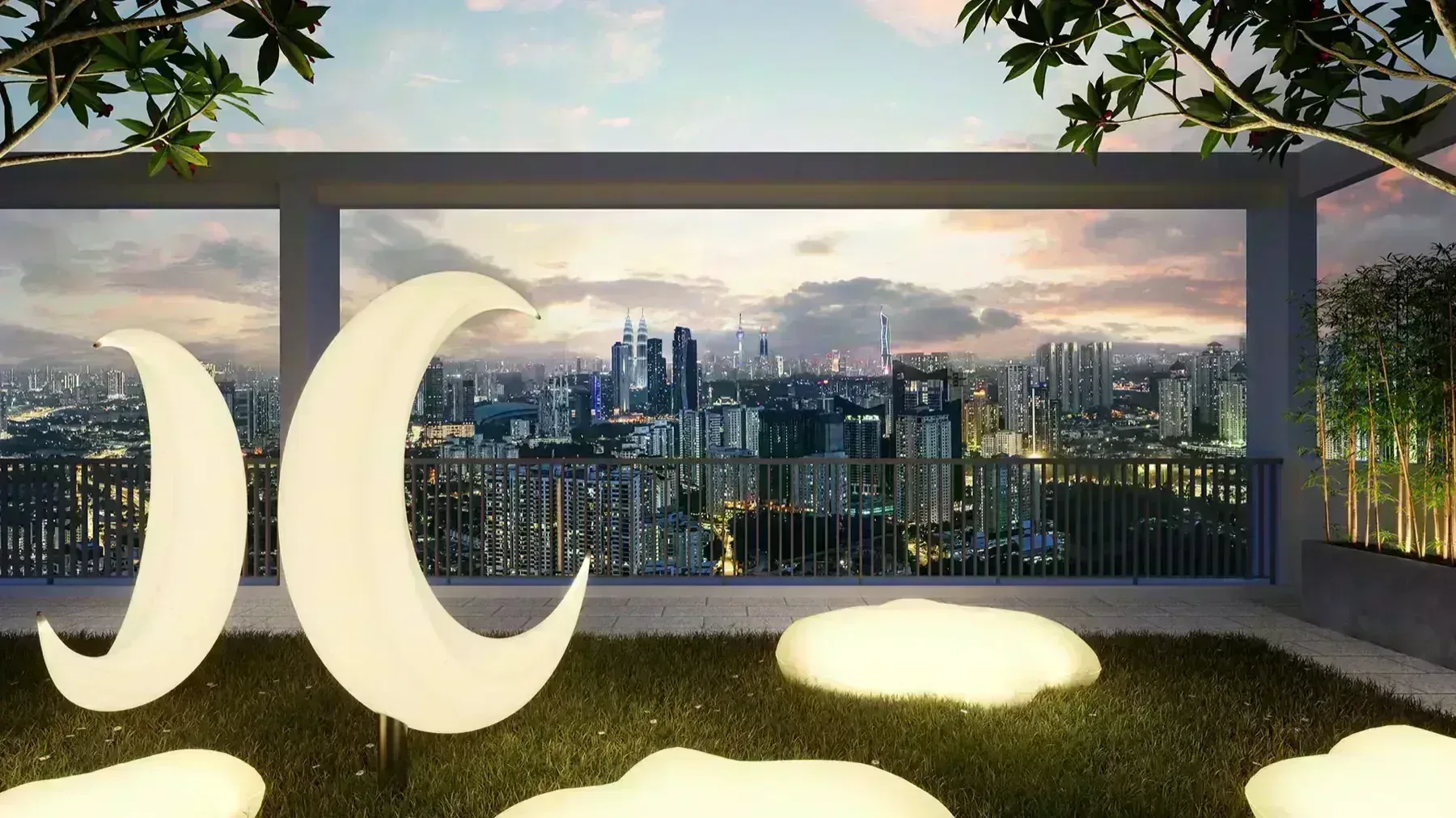Tangen Residences luminous moonlight terrace with KLCC view