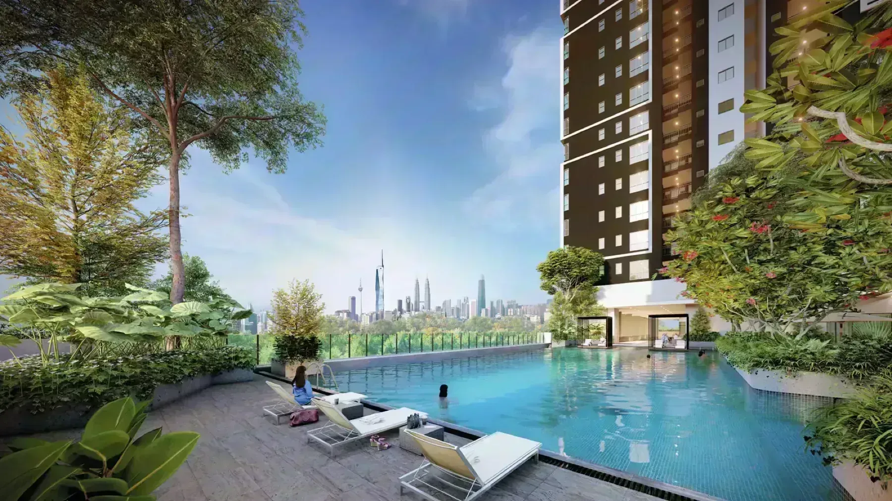The Atas Taman Desa pool with KL skyline view