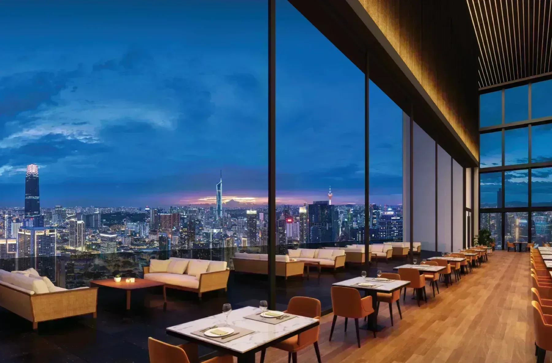 The Conlay sky dining room above the KL skyline