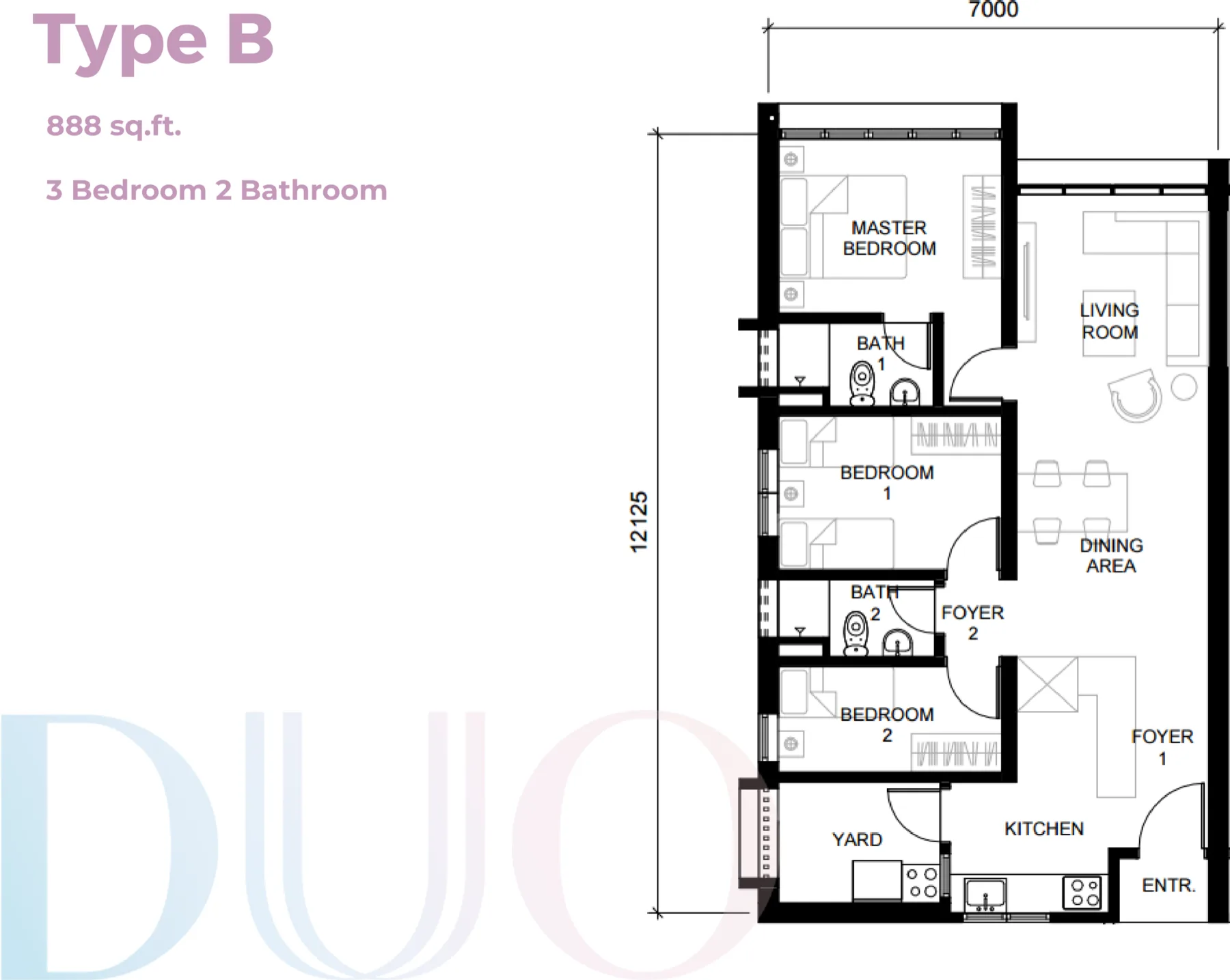 The Straits View DUO Residence 1 Bedroom floor plan