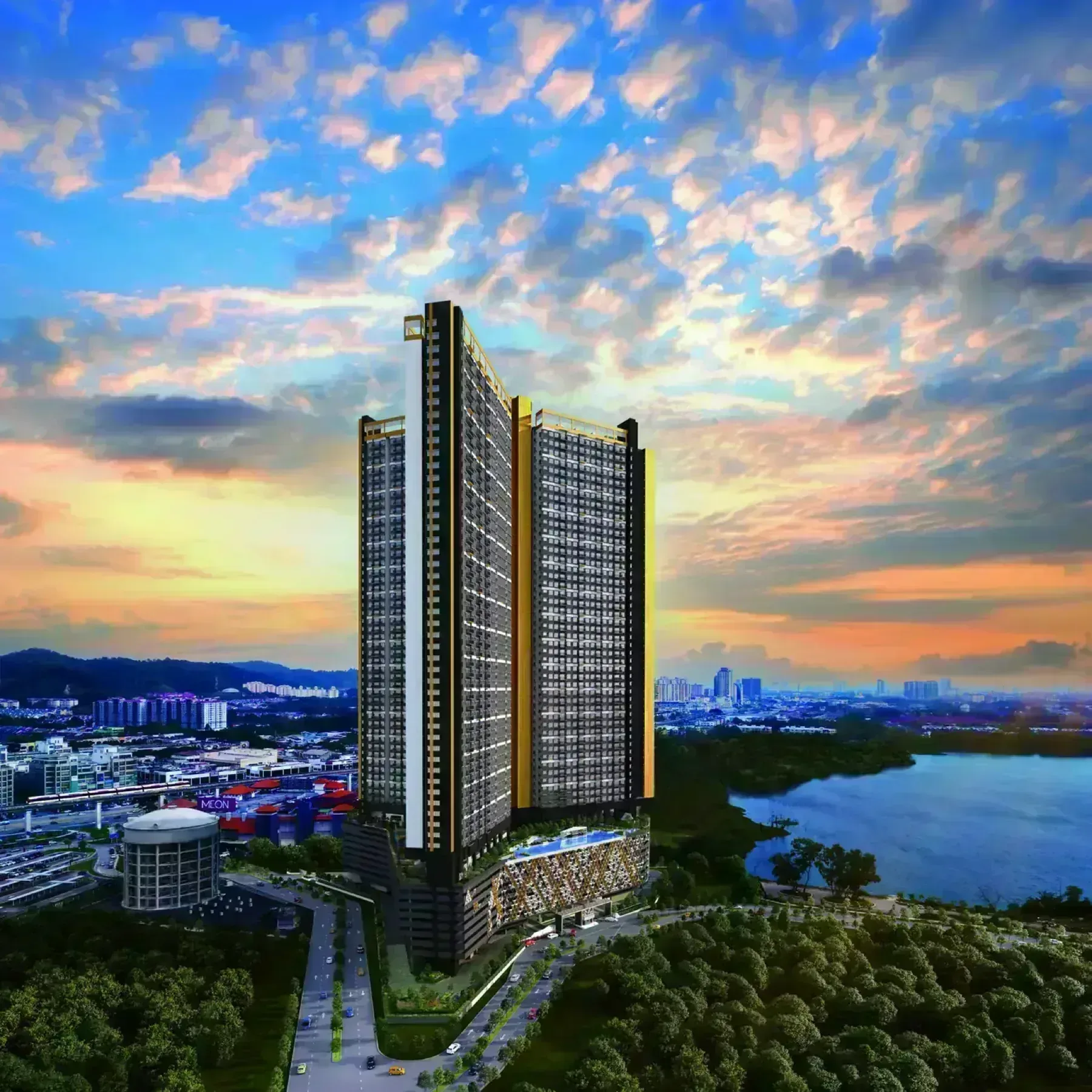 The Wyn Residences Puchong tower facade at dusk