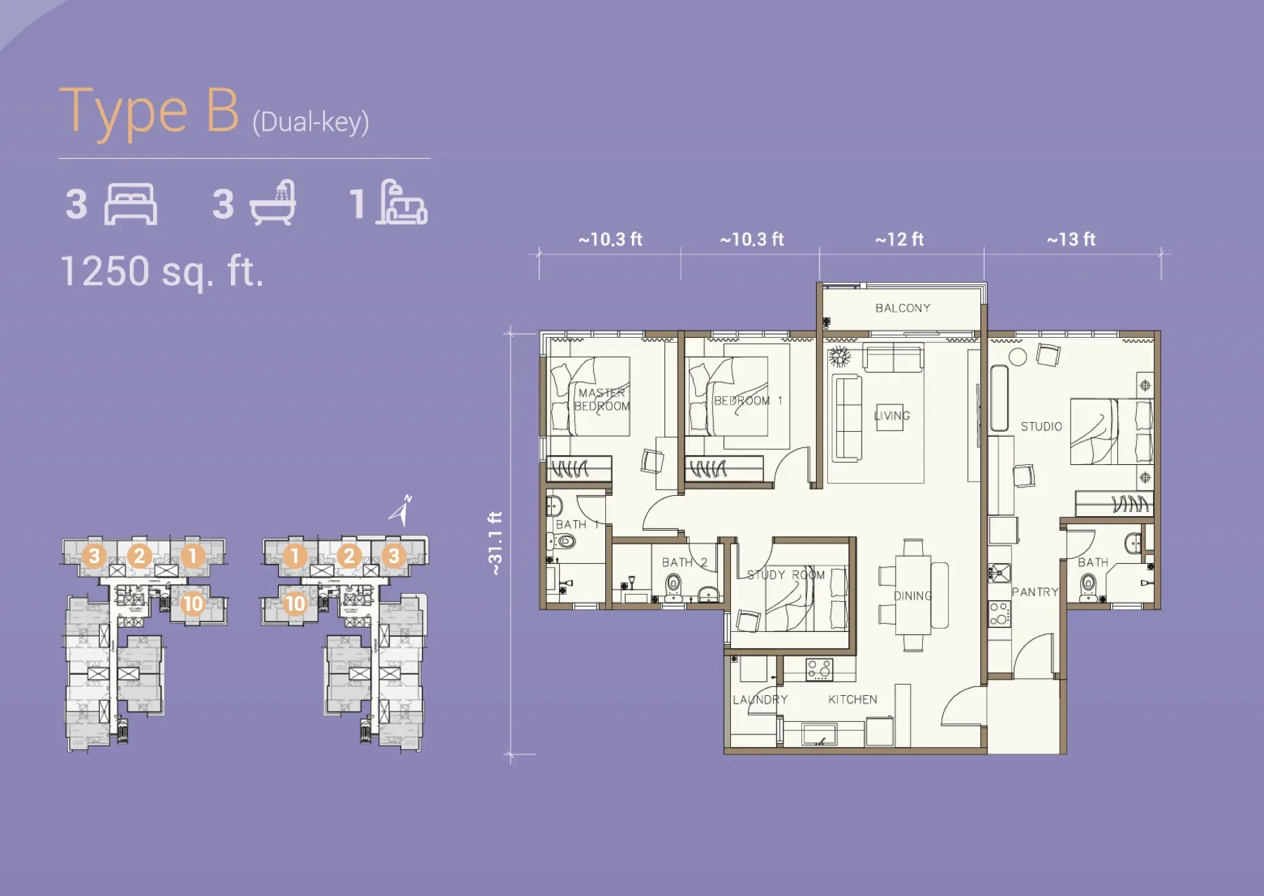 Vi Residence Type B (Dual Key) floor plan